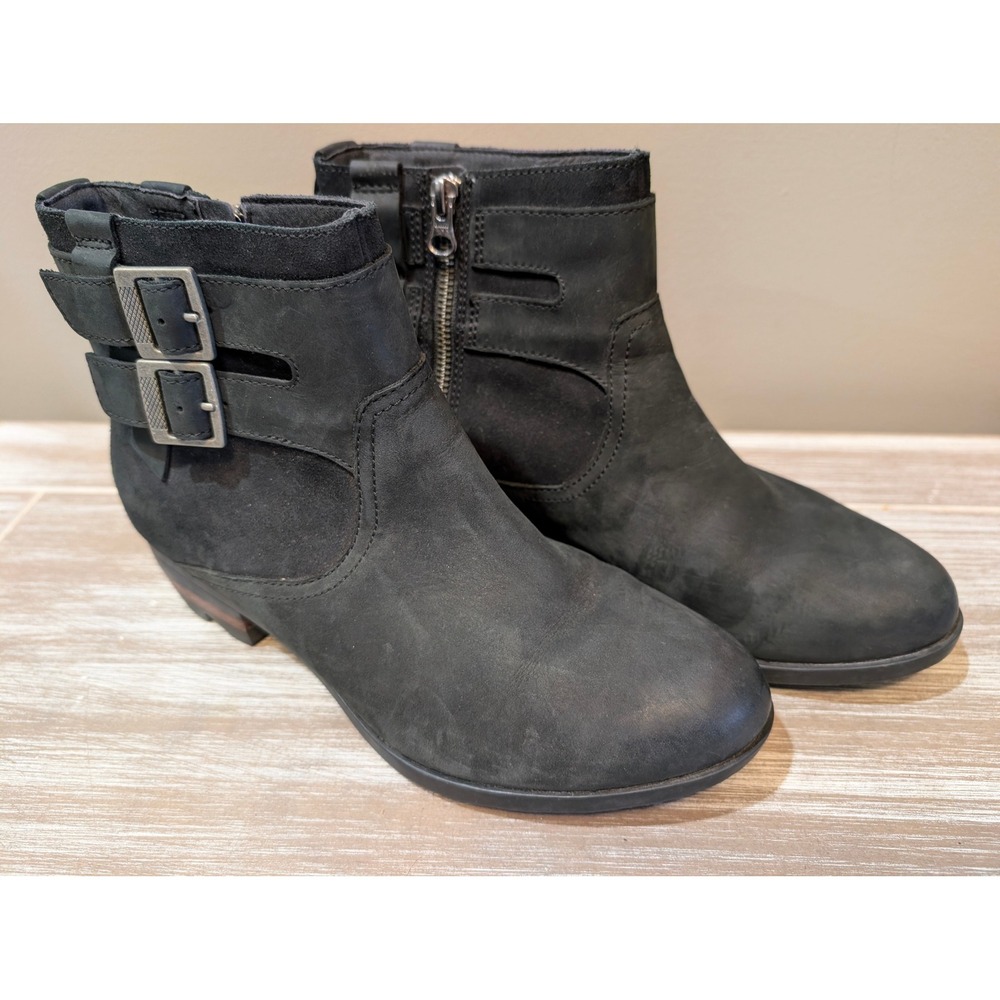 Sorel Major Low Black Leather Suede Buckle Moto Ankle Boots Womens Size 7.5